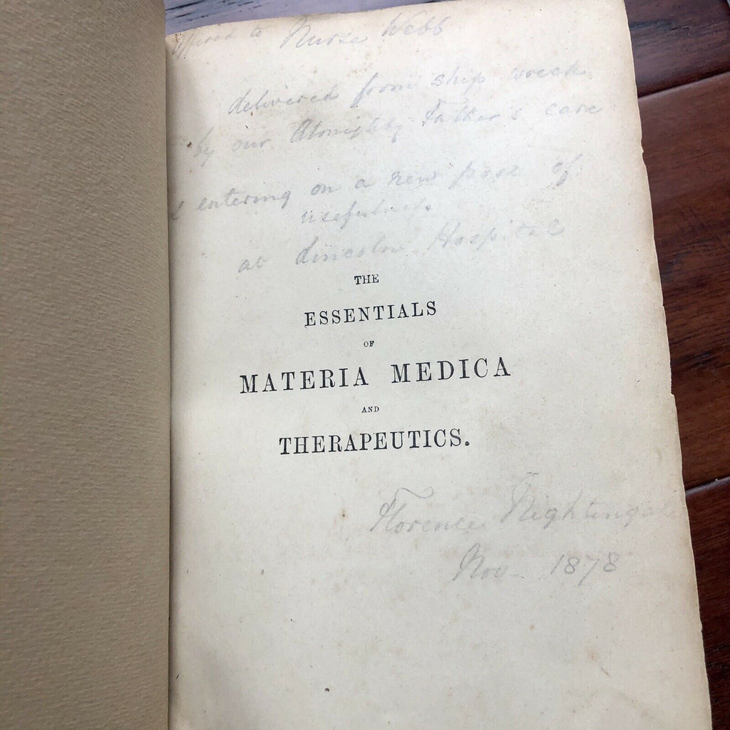 FLORENCE NIGHTINGALE * JSA * Autograph Medical Book Signed to Shipwreck Nurse *