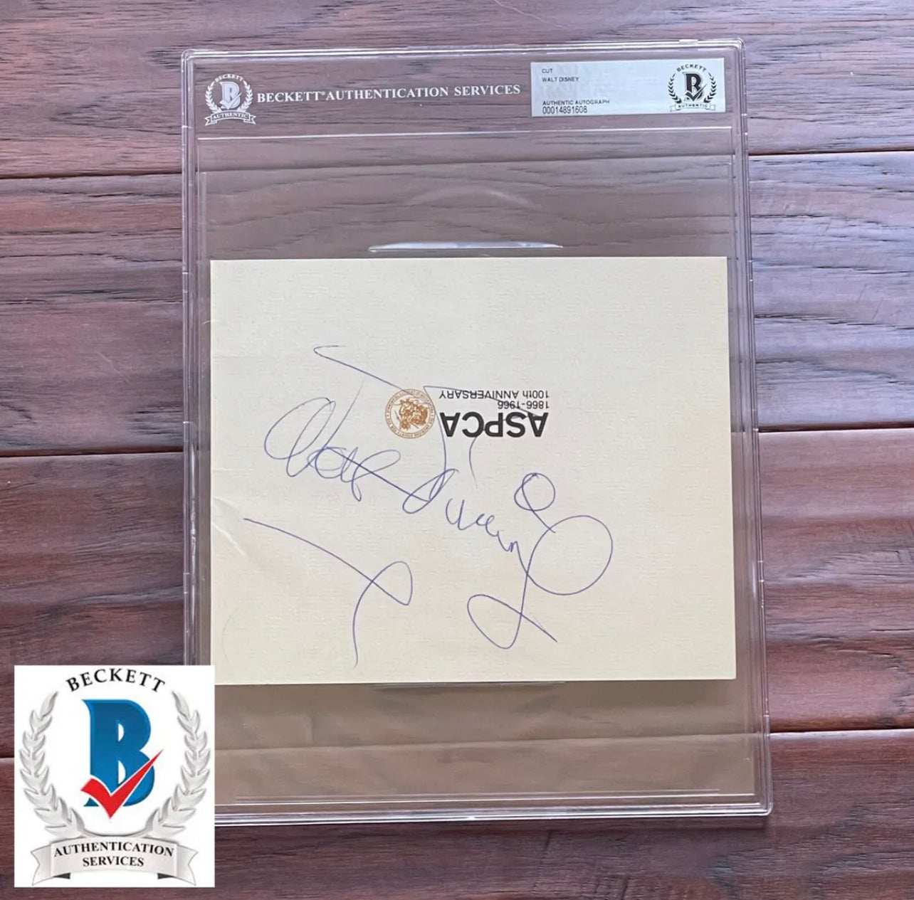 WALT DISNEY * Beckett BAS * Huge 5.5” ASPCA Autograph Cut Signed * UNINSCRIBED