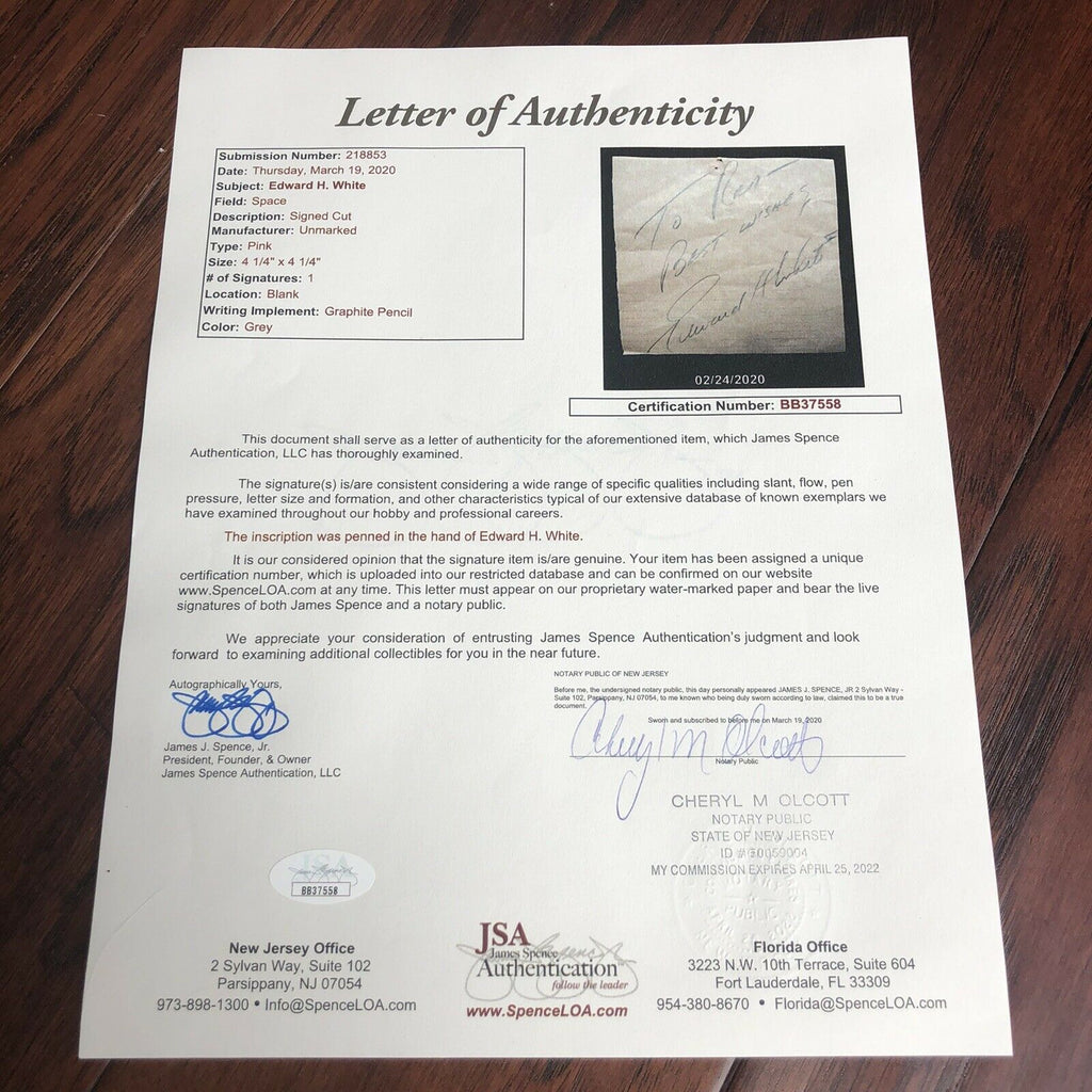 EDWARD H. WHITE * JSA LOA * Hand Signed Cut Autograph * Gemini Apollo Astronaut
