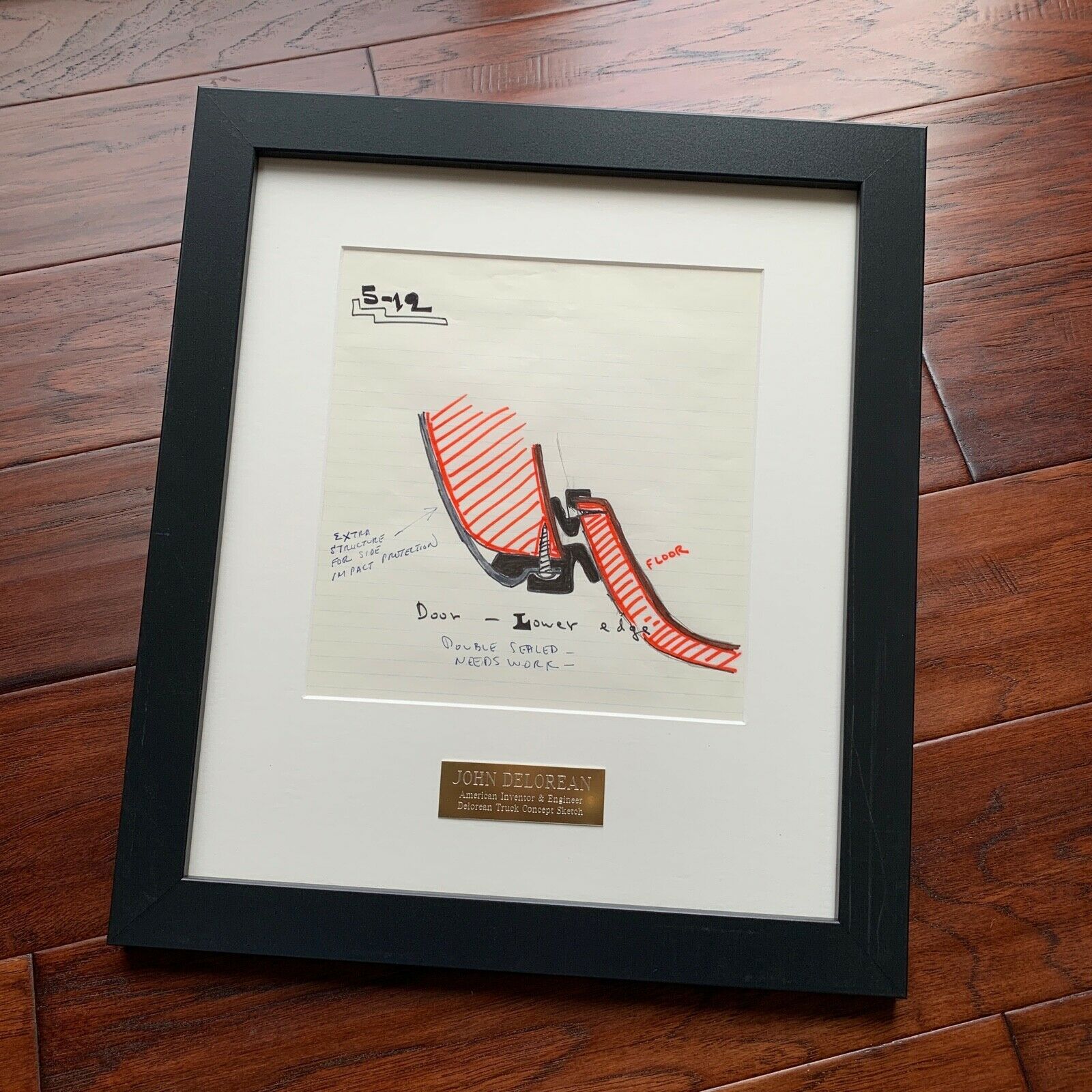 JOHN DeLOREAN * JSA LOA * Hand Drawn Autograph GULL WING Door Seal TRUCK Concept