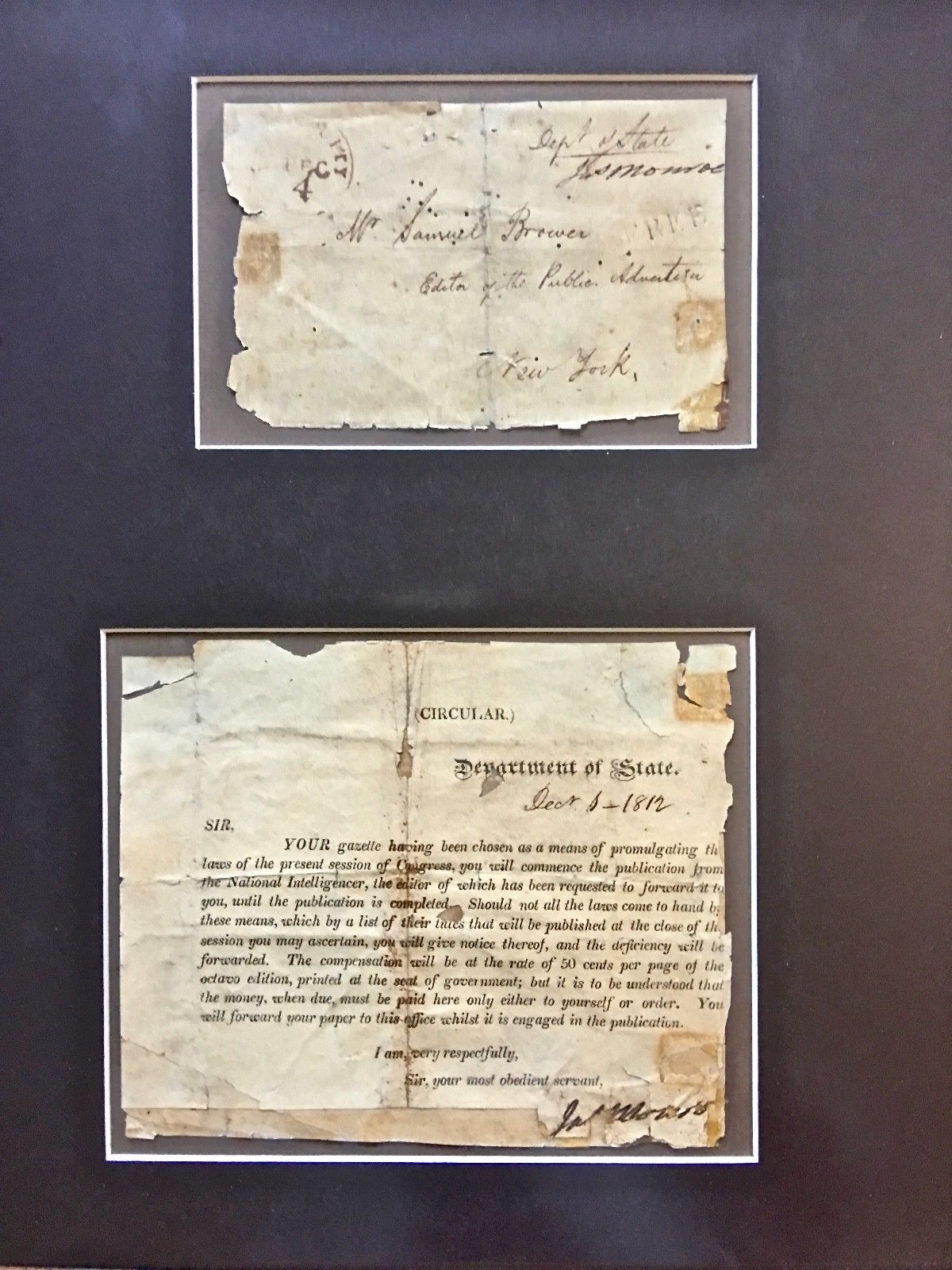 JAMES MONROE * Double (2x) AUTOGRAPH SIGNED as Secretary of State