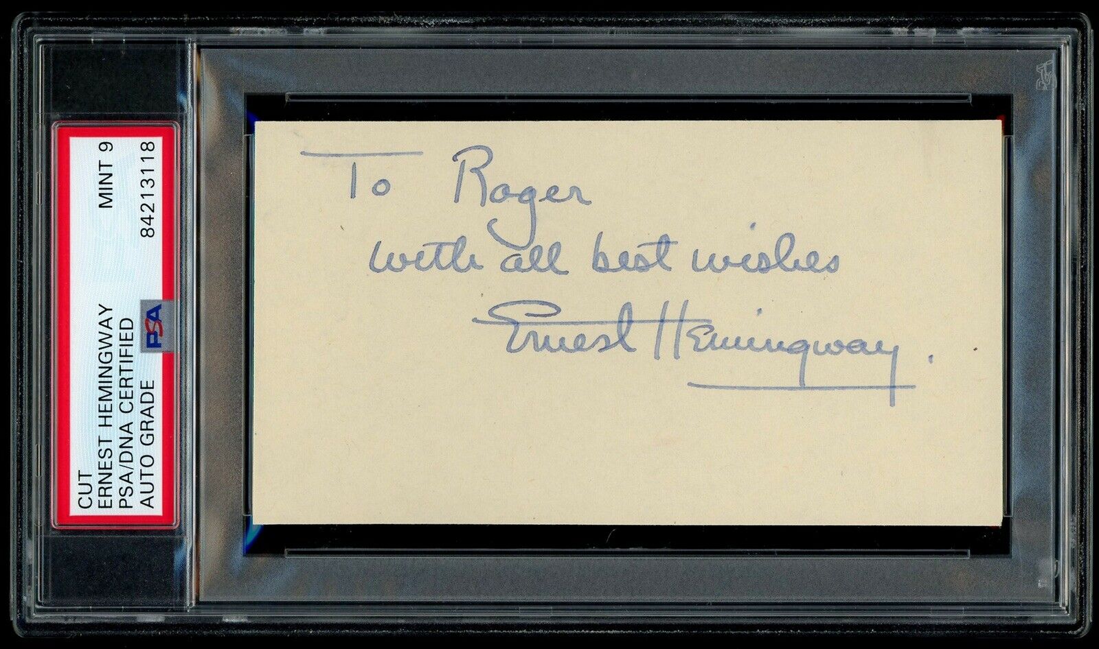 ERNEST HEMINGWAY * PSA/DNA Mint 9 * Hand Signed Autograph Card * Book Author