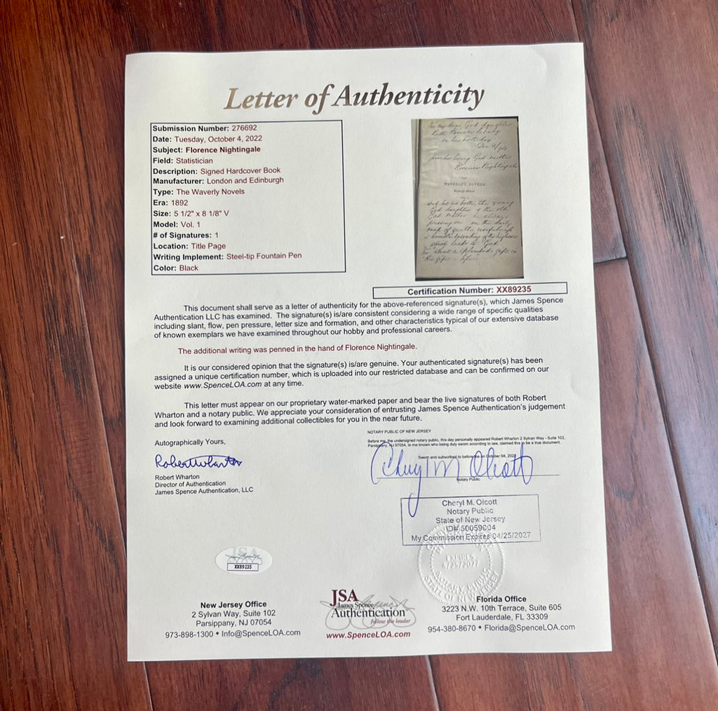FLORENCE NIGHTINGALE * JSA LOA * Signed Book Gifted to Goddaughter Autograph
