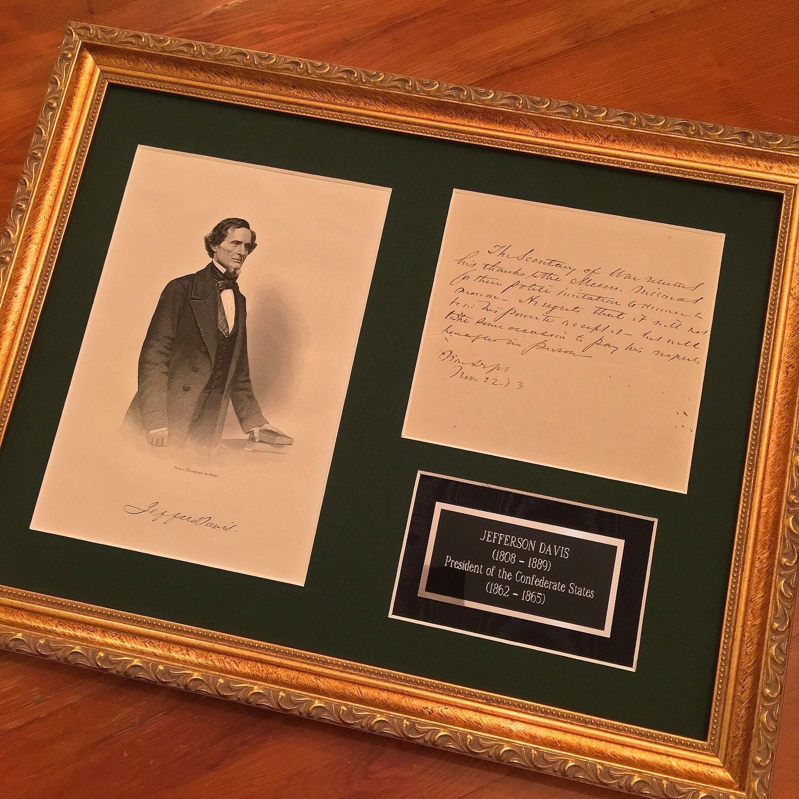 Confederate President  JEFFERSON DAVIS Autograph Letter Signed as Sectretary War