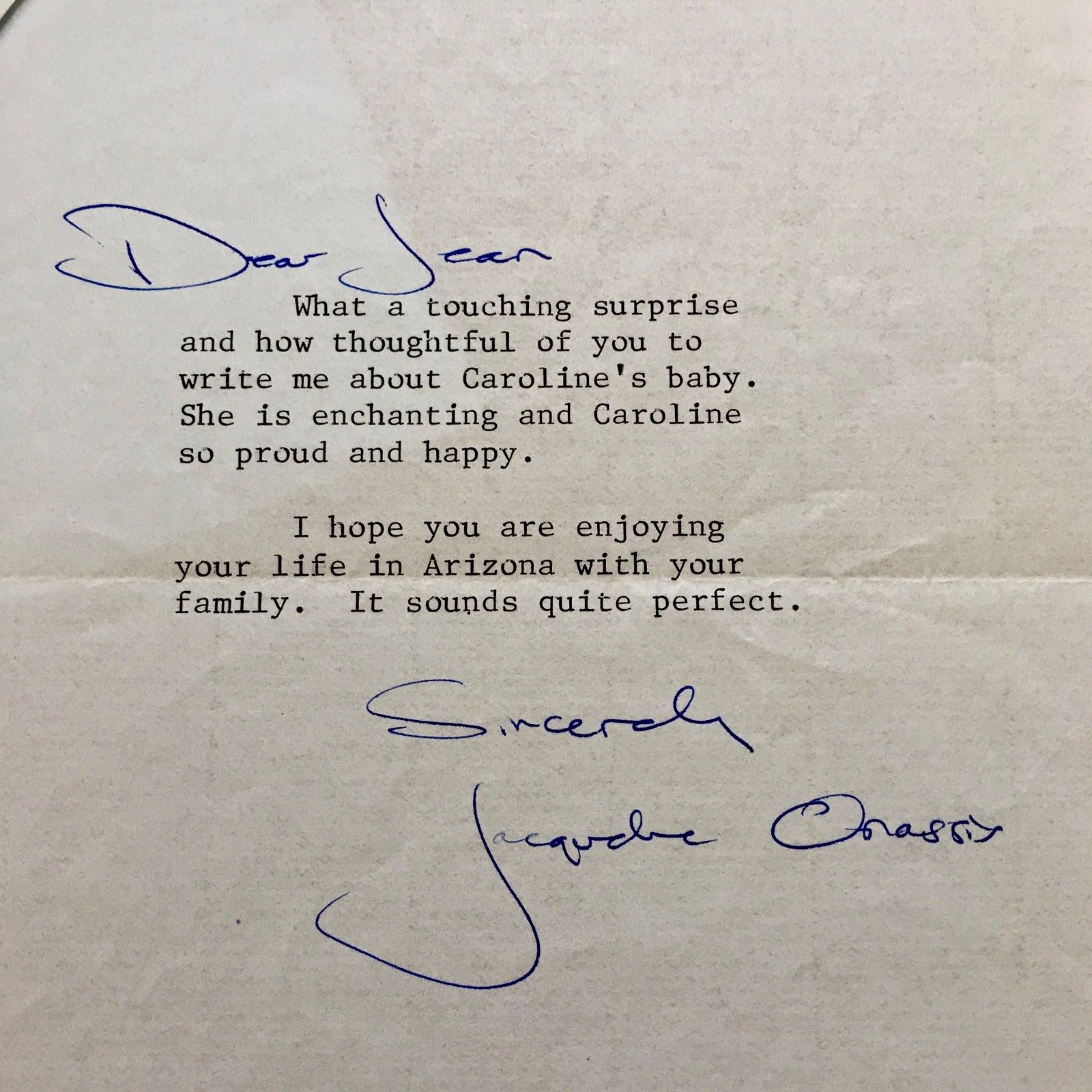 JACQUELINE KENNEDY * PSA/DNA * AUTOGRAPH Typed Letter SIGNED To Mom's Caretaker