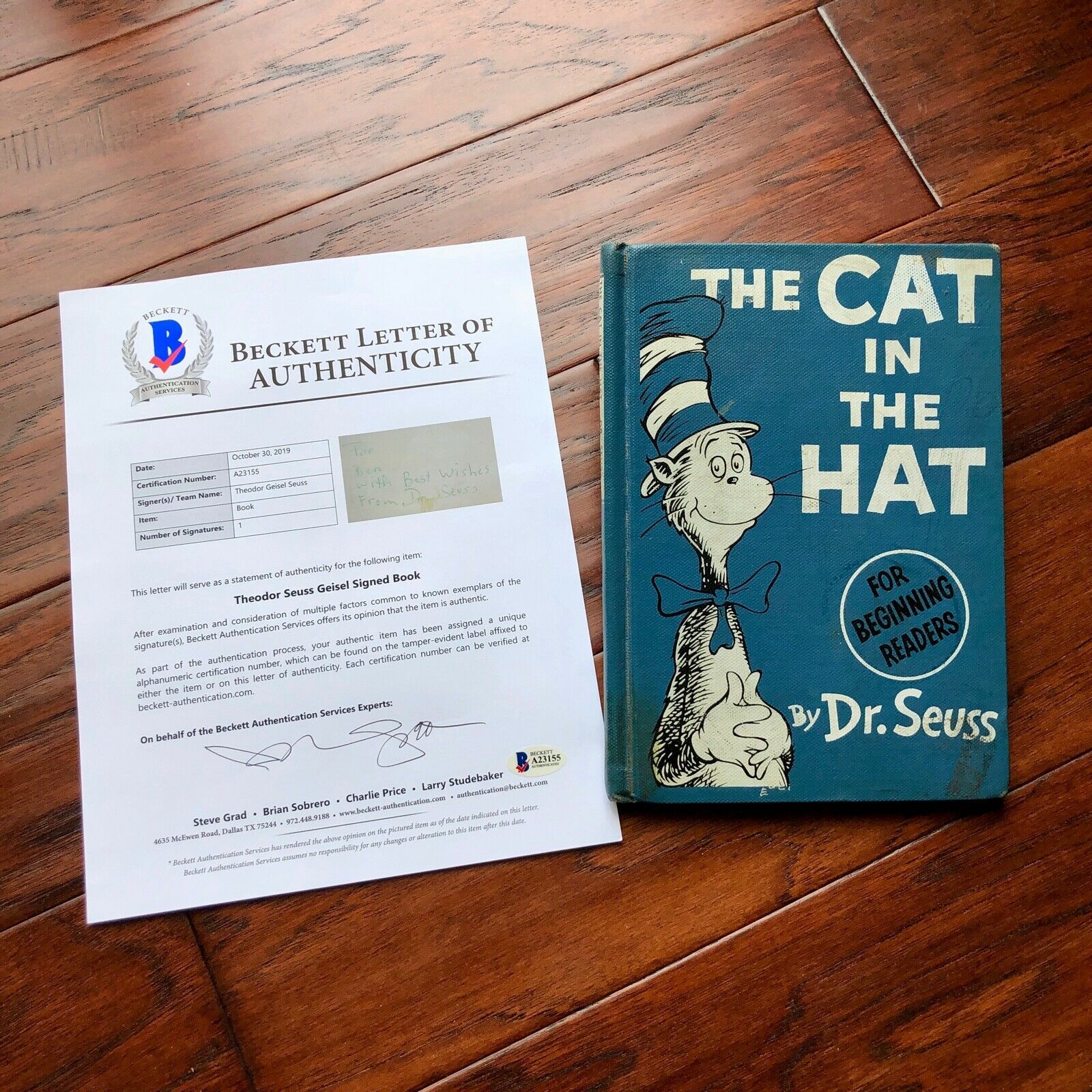 DR. SEUSS * BAS * Authentic AUTOGRAPH "Cat In The Hat" SIGNED * Kids Classic