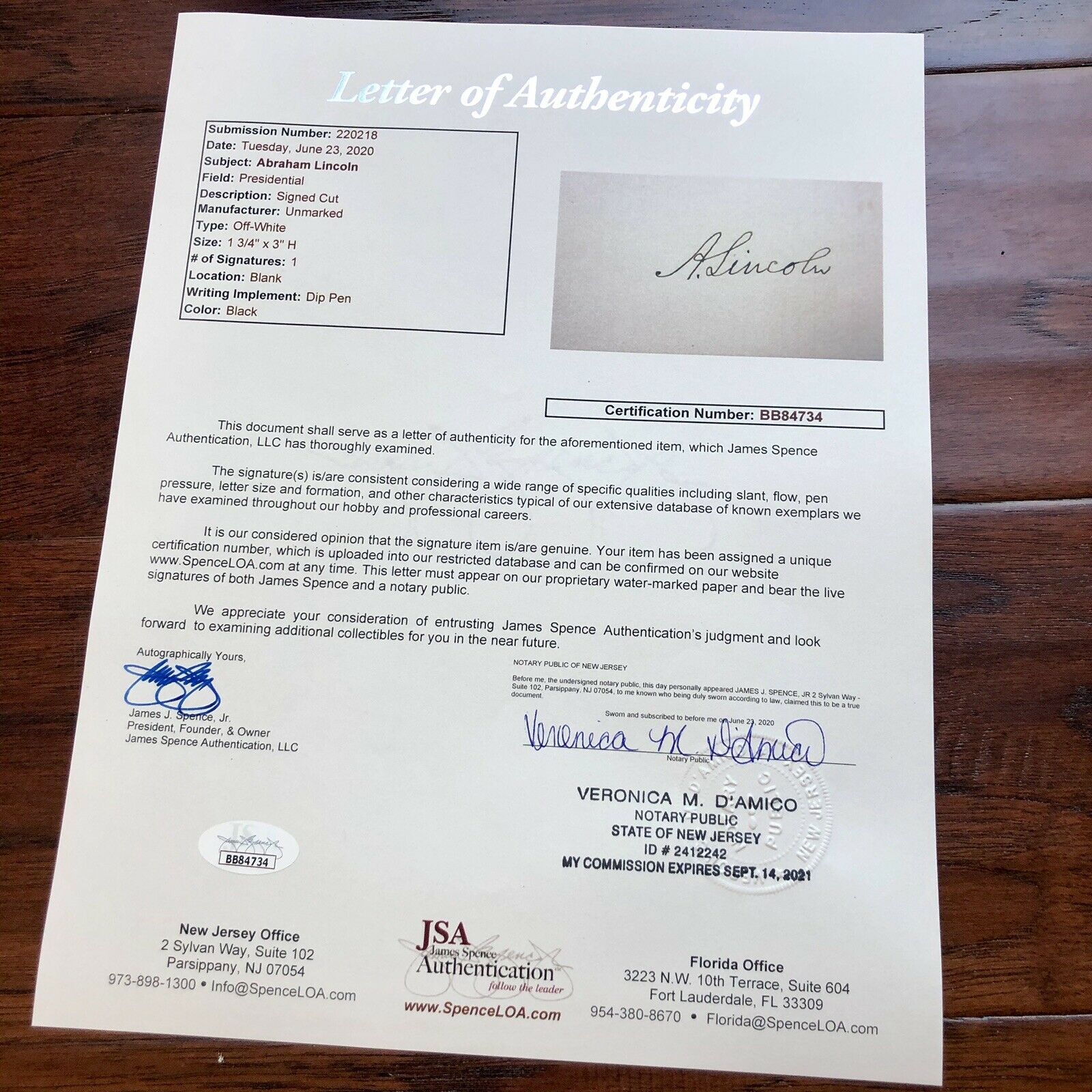 ABRAHAM LINCOLN * JSA LOA * Hand Signed Clean Autograph Card * Strong Provenance