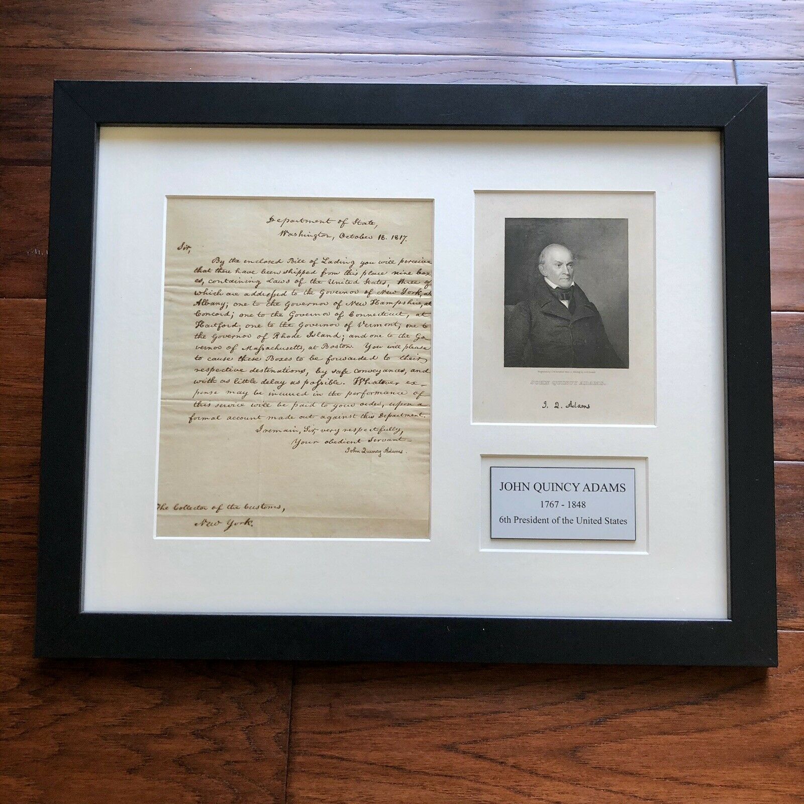 JOHN QUINCY ADAMS * BECKETT BAS * Autograph "United States Laws" Letter Signed *