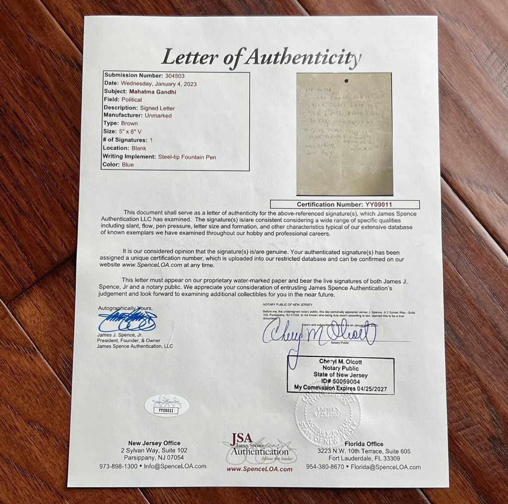 MAHATMA GANDHI * JSA * Autograph Handwritten Letter Signed Peace Negotiations