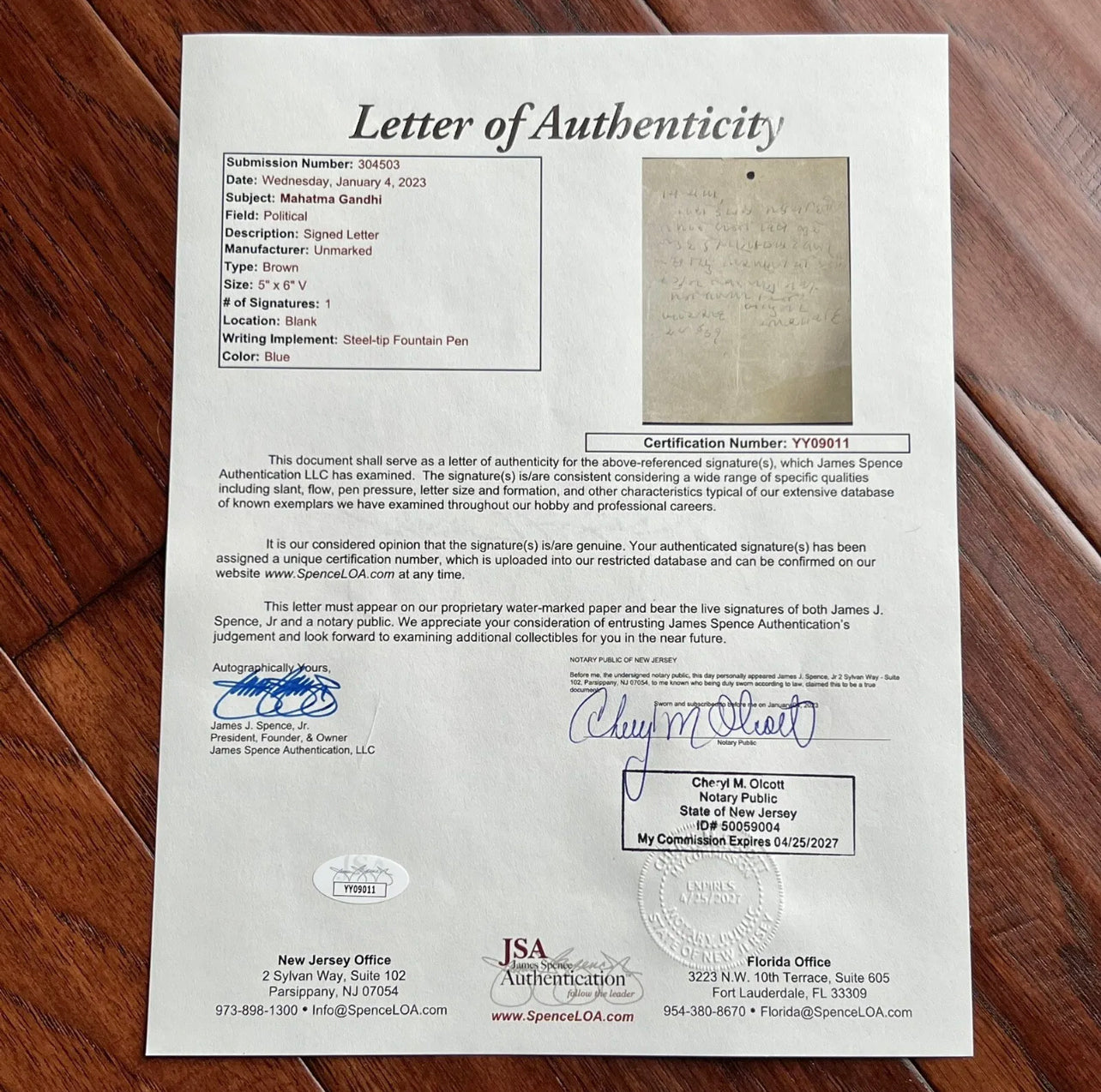 MAHATMA GANDHI * JSA * Autograph Handwritten Letter Signed Peace Negotiations