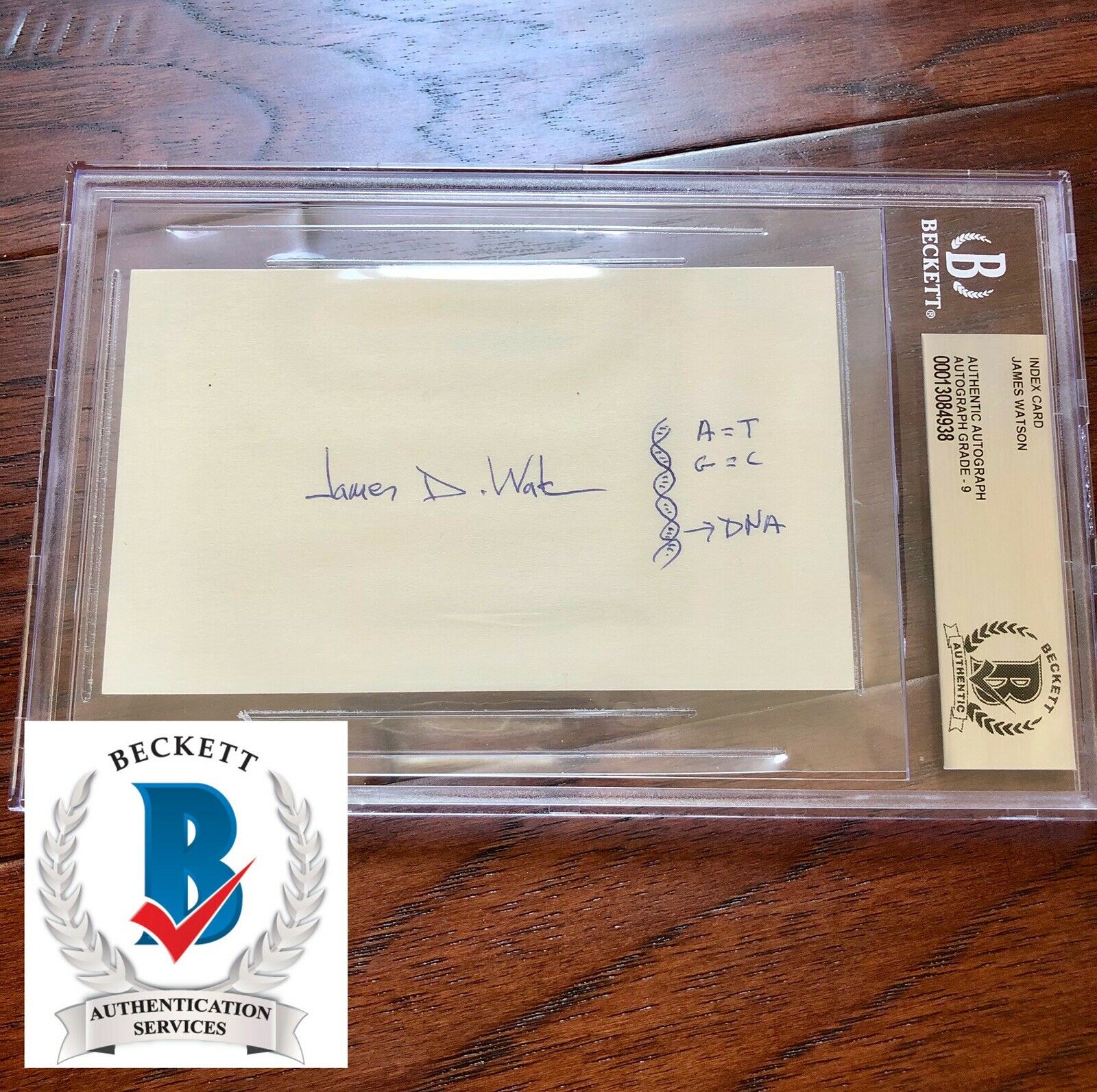 JAMES D. WATSON * BAS Beckett Slabbed 9 * Autograph DNA Sketch Signed Index Card
