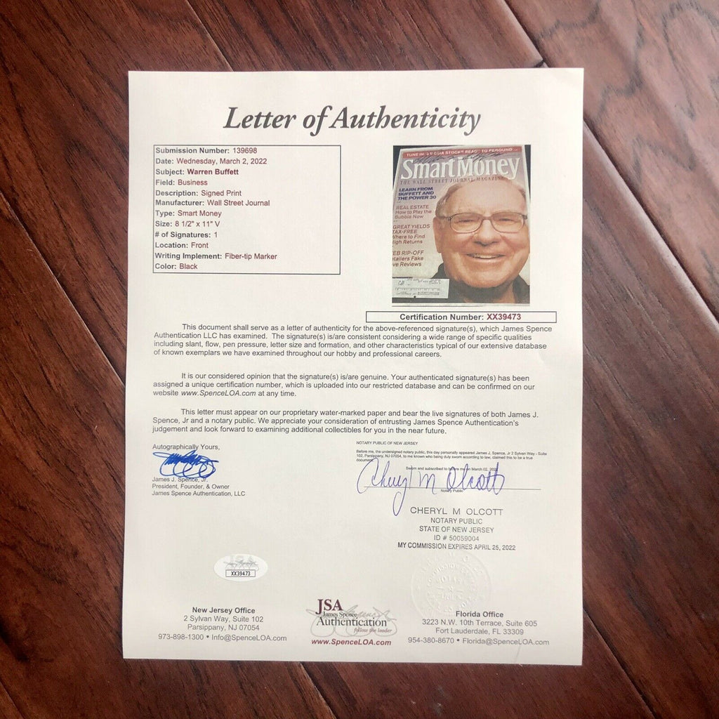 WARREN BUFFETT * JSA LOA * Signed WSJ Magazine Cover Print Autograph *