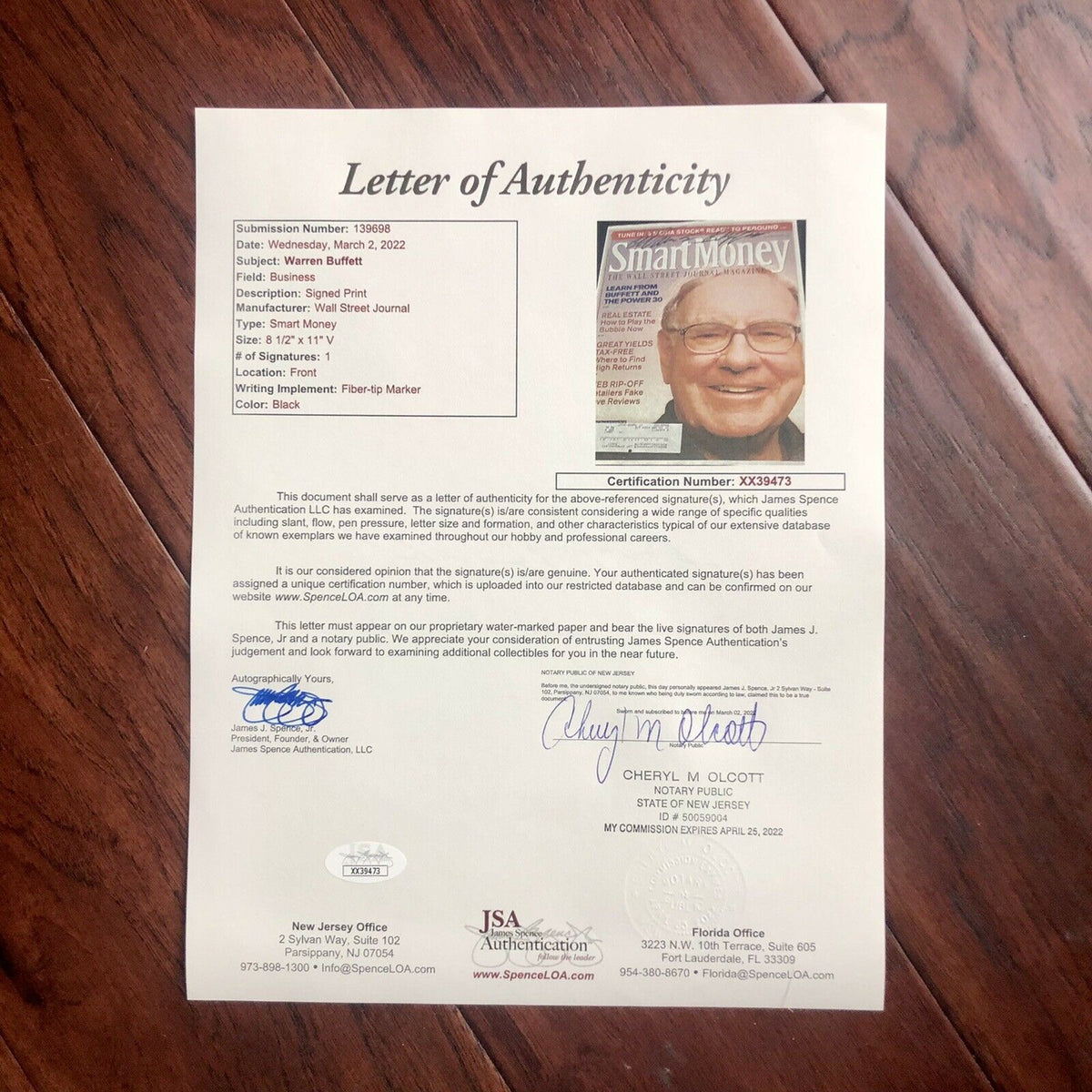 WARREN BUFFETT * JSA LOA * Signed WSJ Magazine Cover Print Autograph *