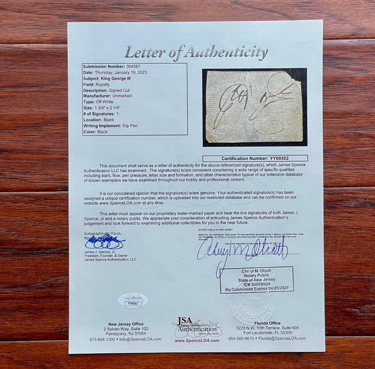 KING GEORGE III  * JSA * "Mad" Cut Signature AUTOGRAPH Signed