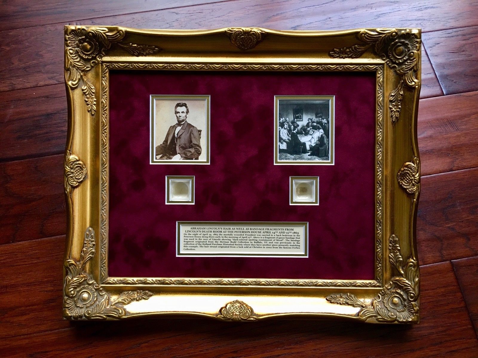 ABRAHAM LINCOLN * Genuine Assassination DEATHBED BANDAGE Relic + HAIR * COAs