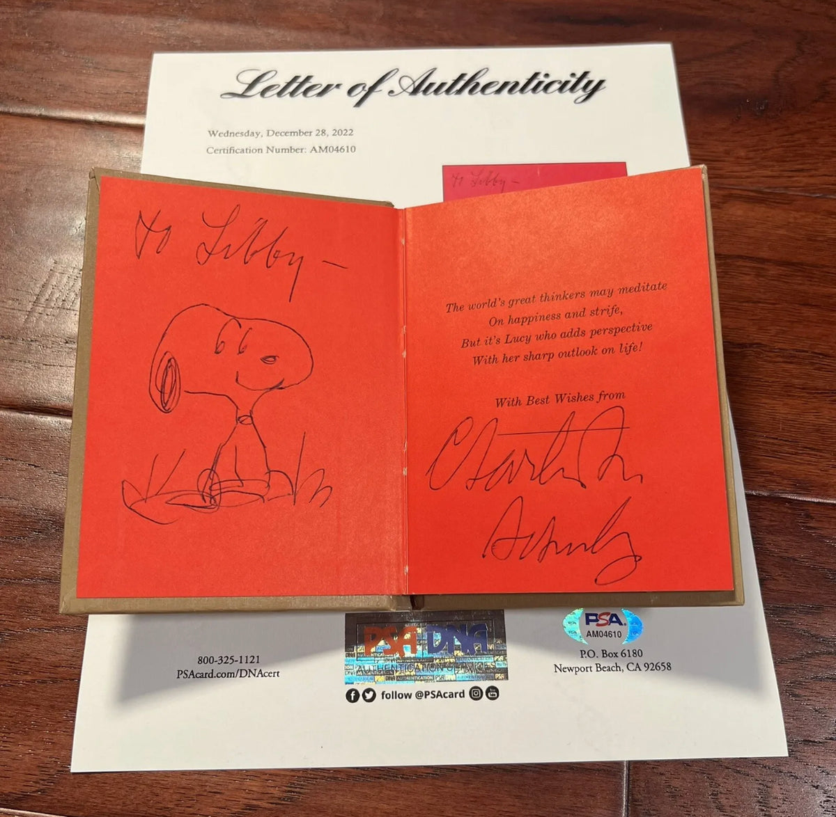 CHARLES M. SCHULZ * PSA/DNA * AUTOGRAPH Drawing SNOOPY Signed Sketch * Lucy Book