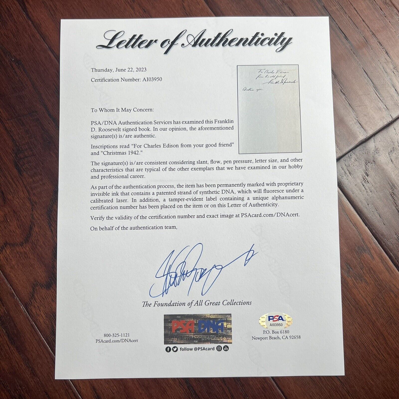 FRANKLIN D ROOSEVELT * Autograph Pearl Harbor Infamy Speech 1942 Book Signed PSA