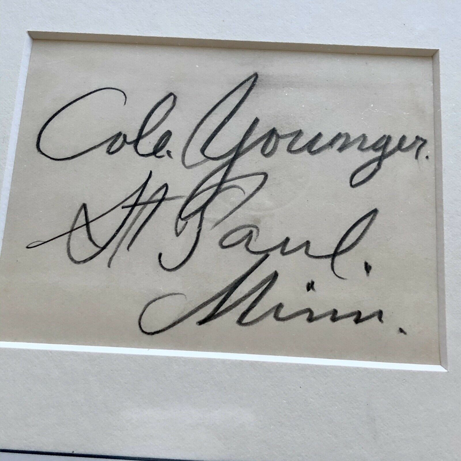 COLE YOUNGER * JSA LOA * Autograph Card Signed * Jesse James Gang Outlaw