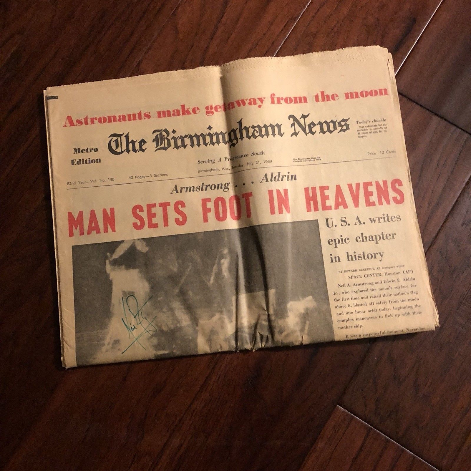 NEIL ARMSTRONG * Hand Signed Autograph Newspaper * APOLLO 11 * Zarelli Authentic