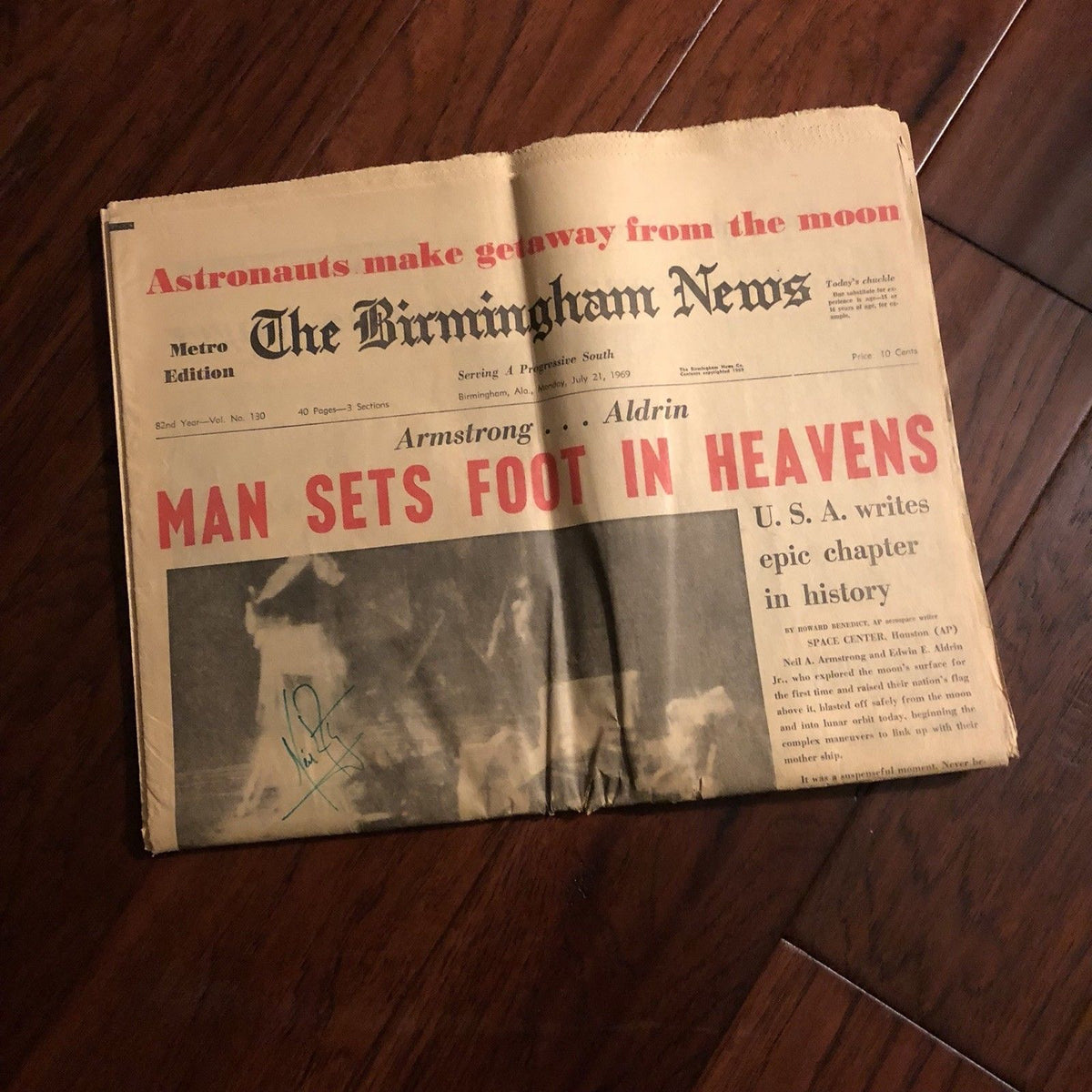 NEIL ARMSTRONG * Hand Signed Autograph Newspaper * APOLLO 11 * Zarelli Authentic
