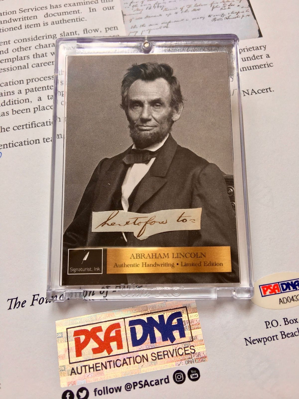 ABRAHAM LINCOLN * Handwritten Cut Words * PSA/DNA * "heretofore to"