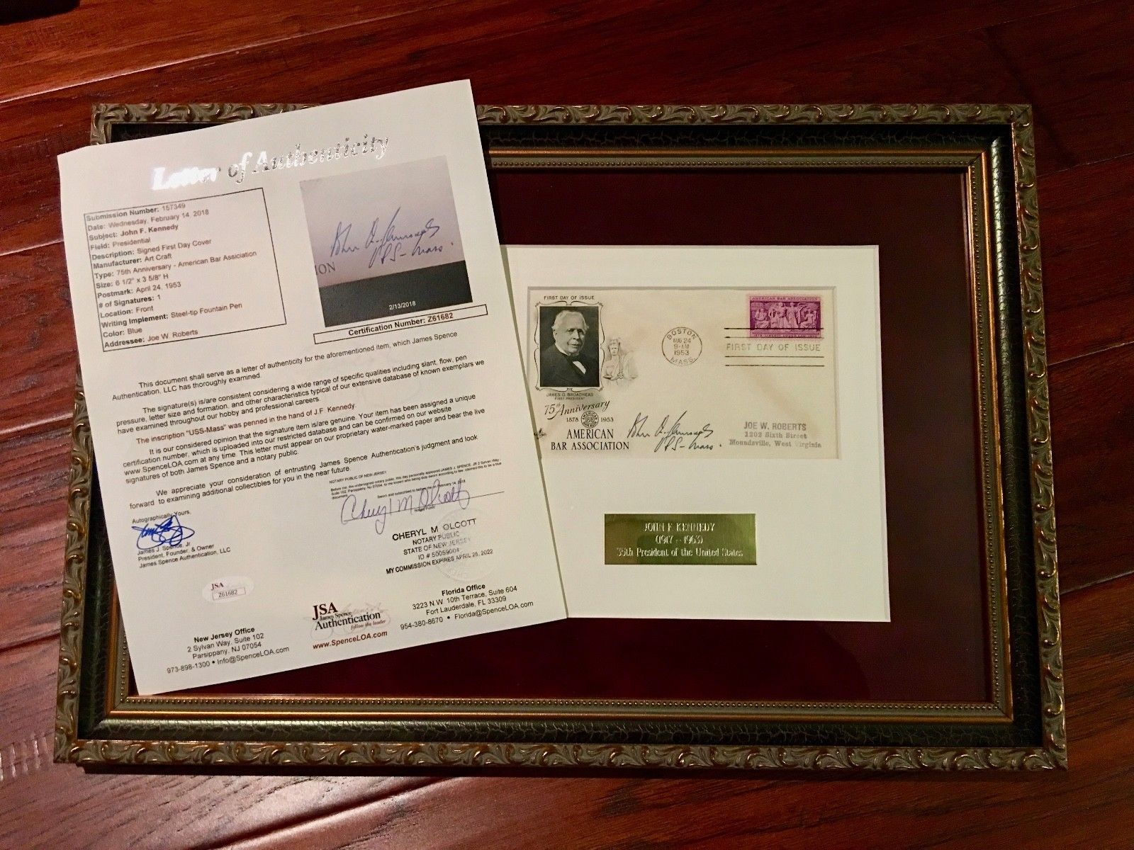 JOHN F. KENNEDY * JSA COA * Scarce "USS Mass" AUTOGRAPH Signed * President