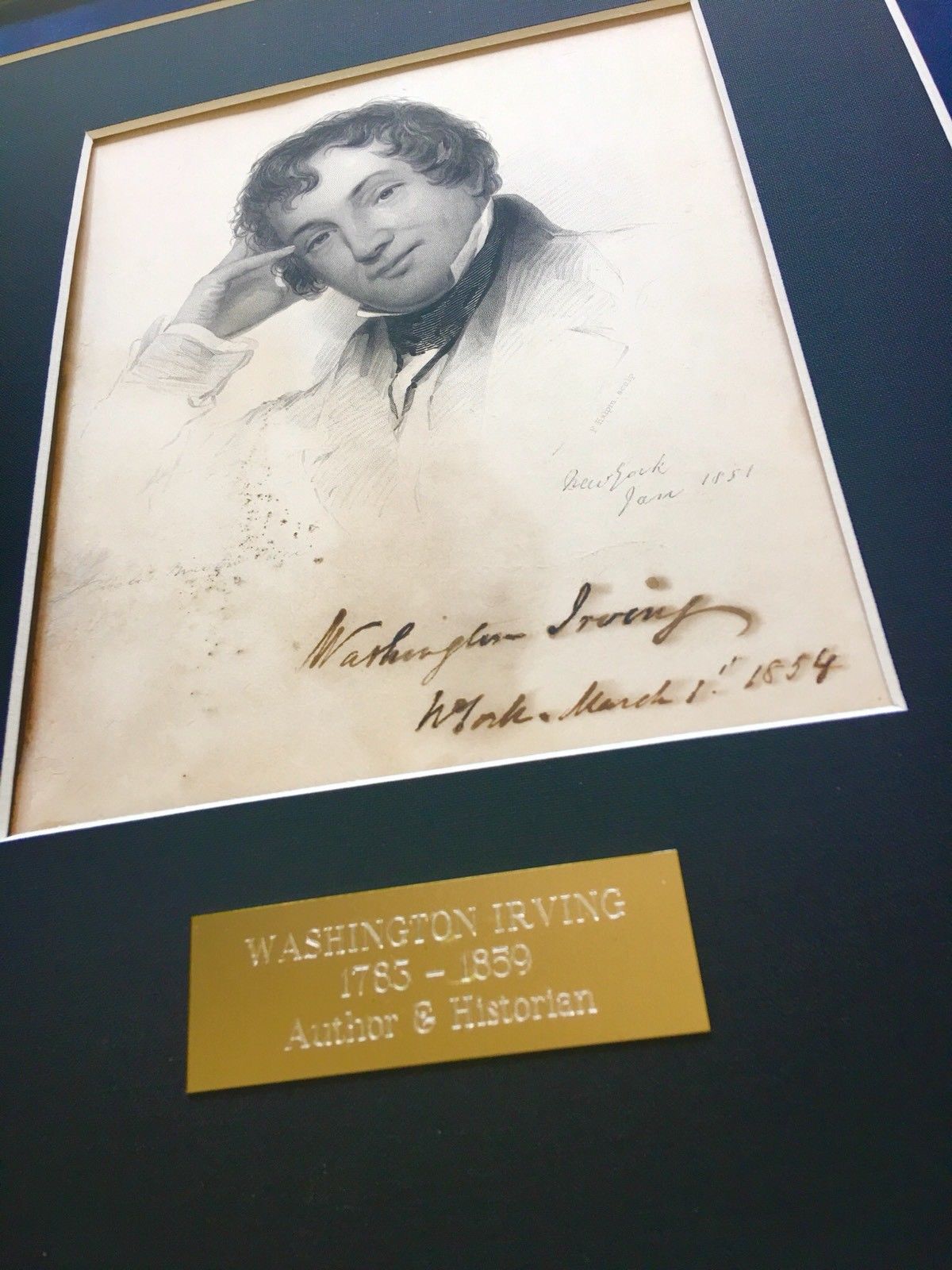 WASHINGTON IRVING * 1/1 SIGNED ENGRAVING * The Legend of Sleepy Hollow Autograph