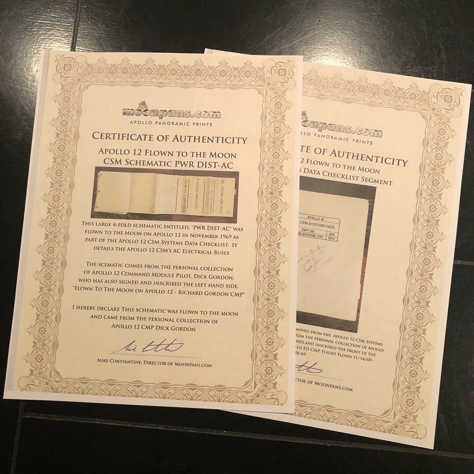 PROOF! * APOLLO 12 SPACE FLOWN SCHEMATIC SECTION * RICHARD GORDON SIGNED COA