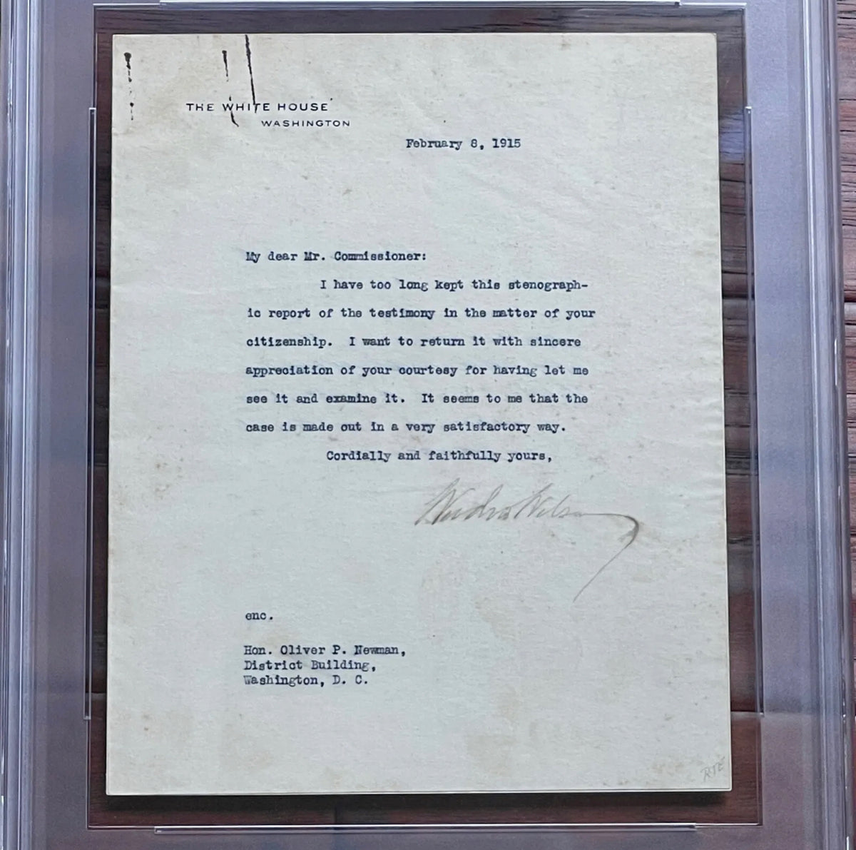 WOODROW WILSON * PSA/DNA Slab * Autograph WHITE HOUSE Letter Signed AS PRESIDENT