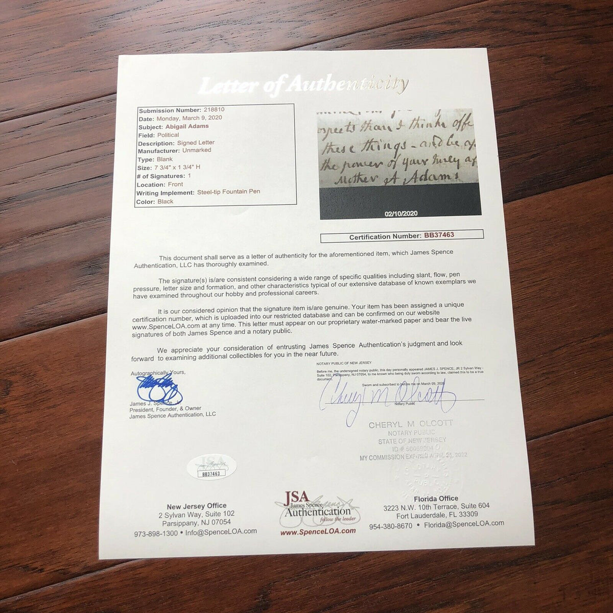 ABIGAIL ADAMS * JSA LOA * Partial Autograph Letter Signed * To John Quincy Adams