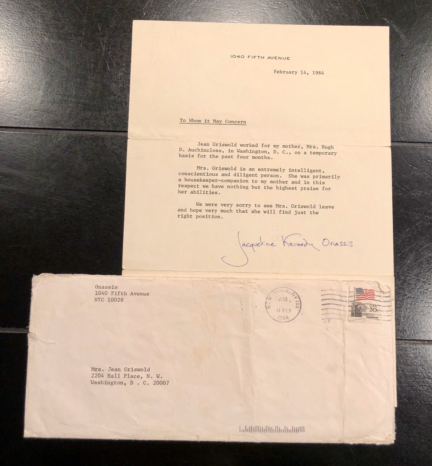 JACQUELINE KENNEDY * PSA/DNA AUTOGRAPH reference note SIGNED for Mom's Caretaker