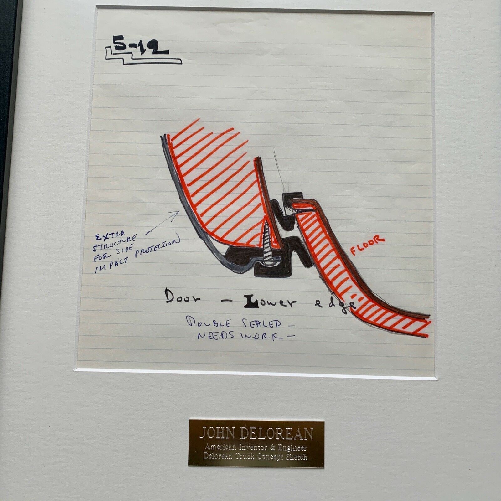 JOHN DeLOREAN * JSA LOA * Hand Drawn Autograph GULL WING Door Seal TRUCK Concept
