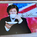 PAUL MCCARTNEY * PSA/DNA Slab * Signed Union Jack Tea Photo Autograph Beatles