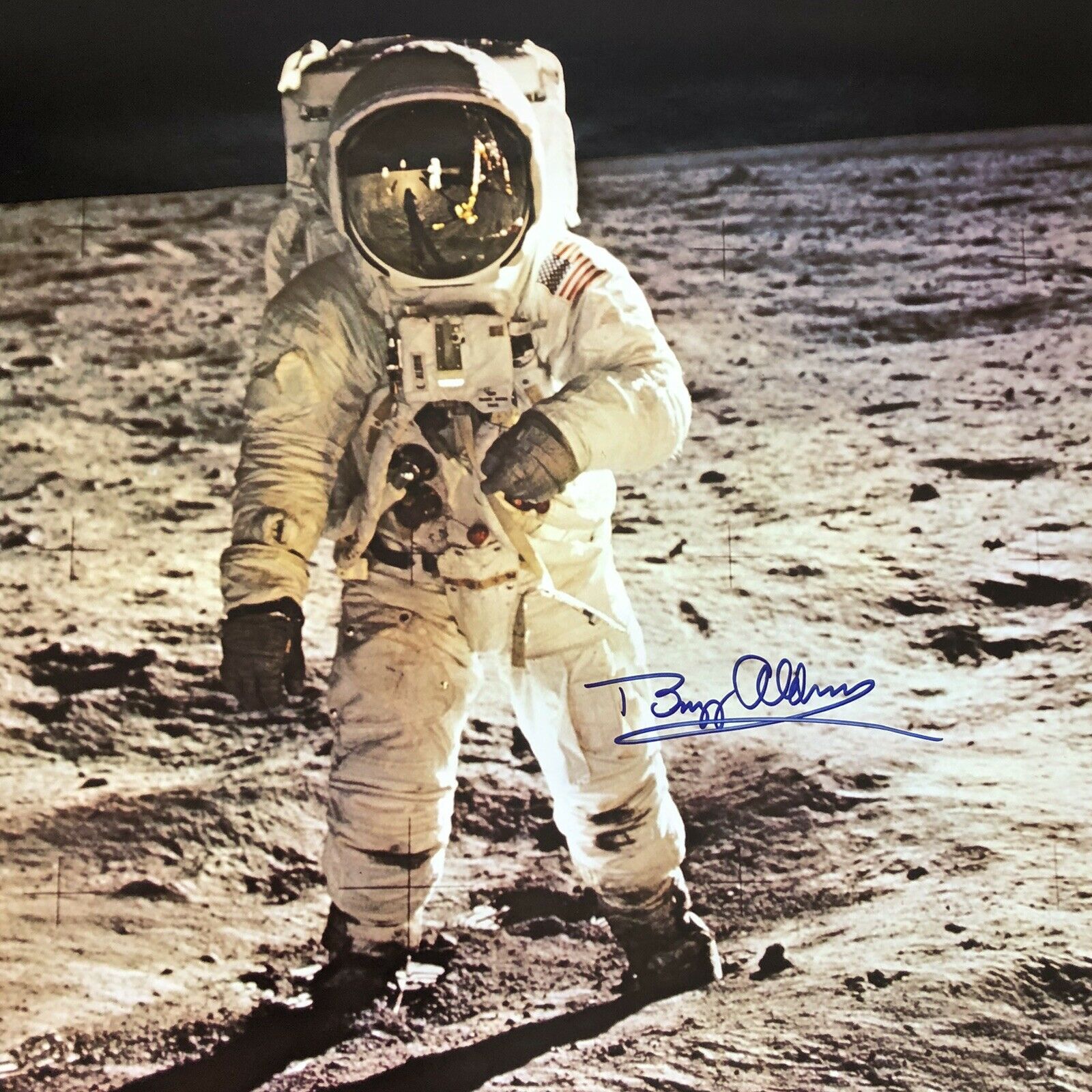 BUZZ ALDRIN * JSA LOA * 22x28 Autograph Photo Signed Apollo 11 Visor Shot Poster