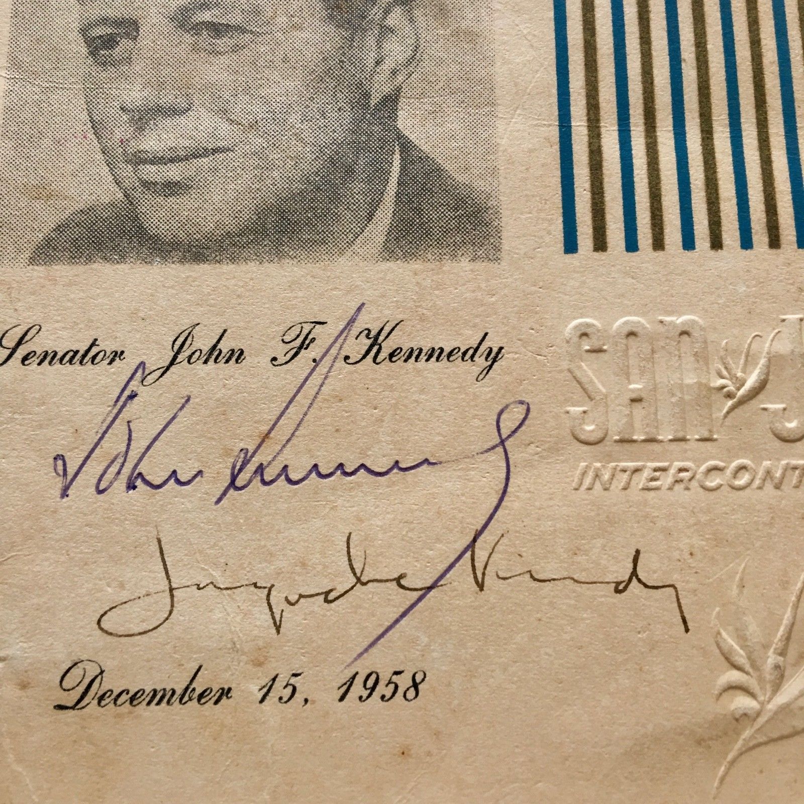 JOHN F. KENNEDY * JACQUELINE KENNEDY Scarce AUTOGRAPH Duo Signed * JFK 1958