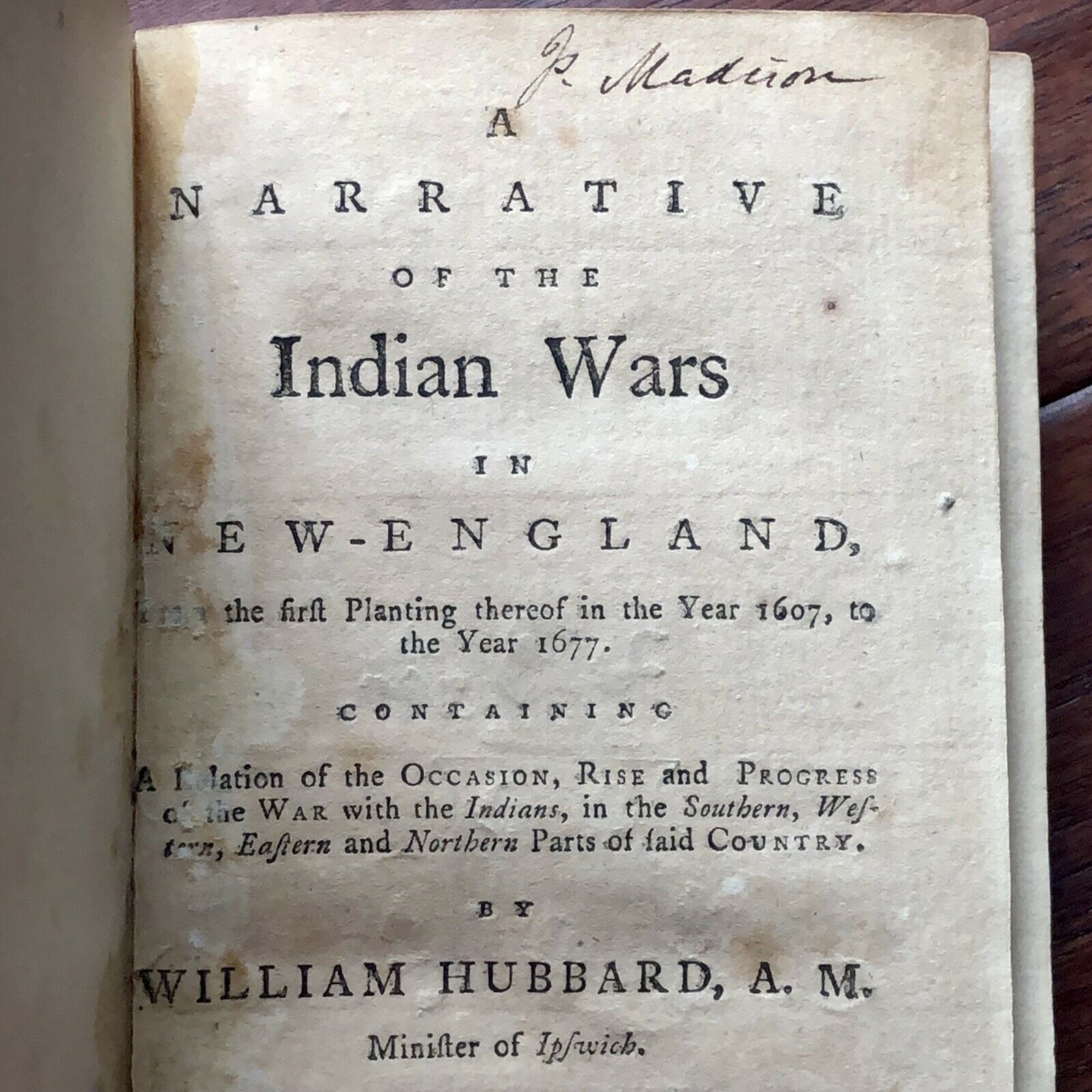 JAMES MADISON * Beckett * Signed Book from his Library On Native Wars Autograph