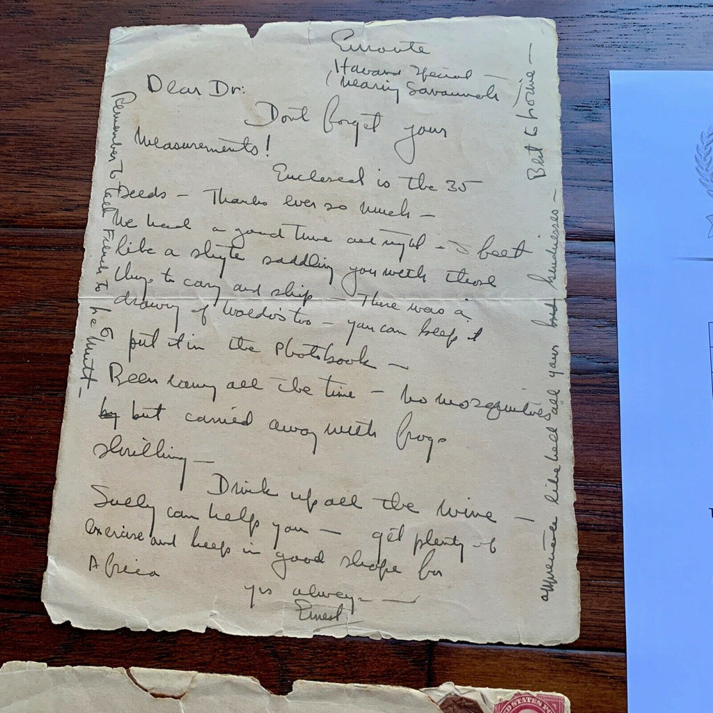ERNEST HEMINGWAY * BAS * Handwritten Autograph LETTER * "Green Hills of Africa"