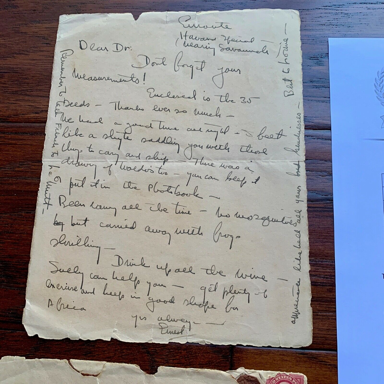 ERNEST HEMINGWAY * BAS * Handwritten Autograph LETTER * "Green Hills of Africa"