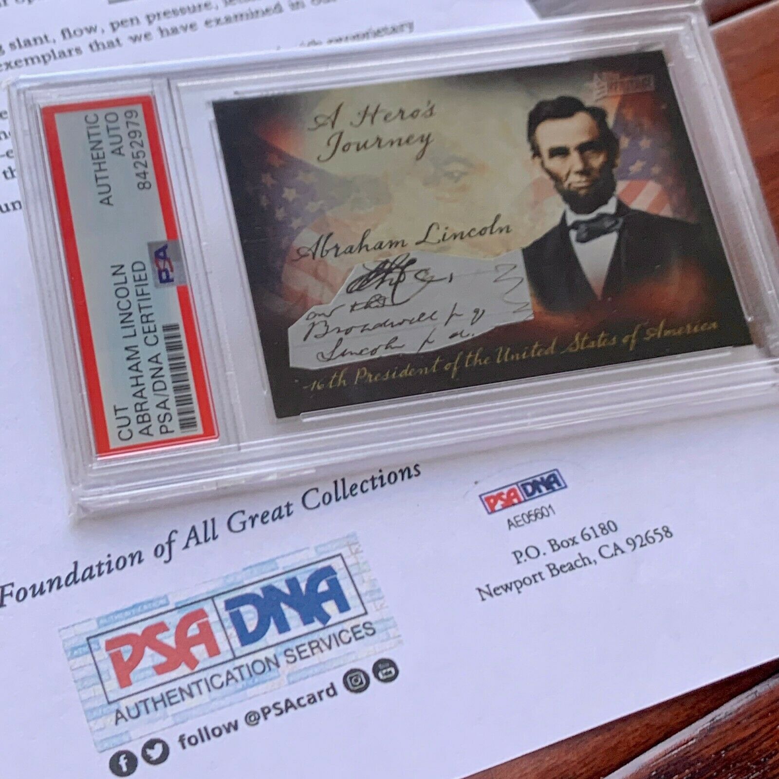 ABRAHAM LINCOLN * PSA/DNA Slabbed * Early Autograph Cut Signature * Signed
