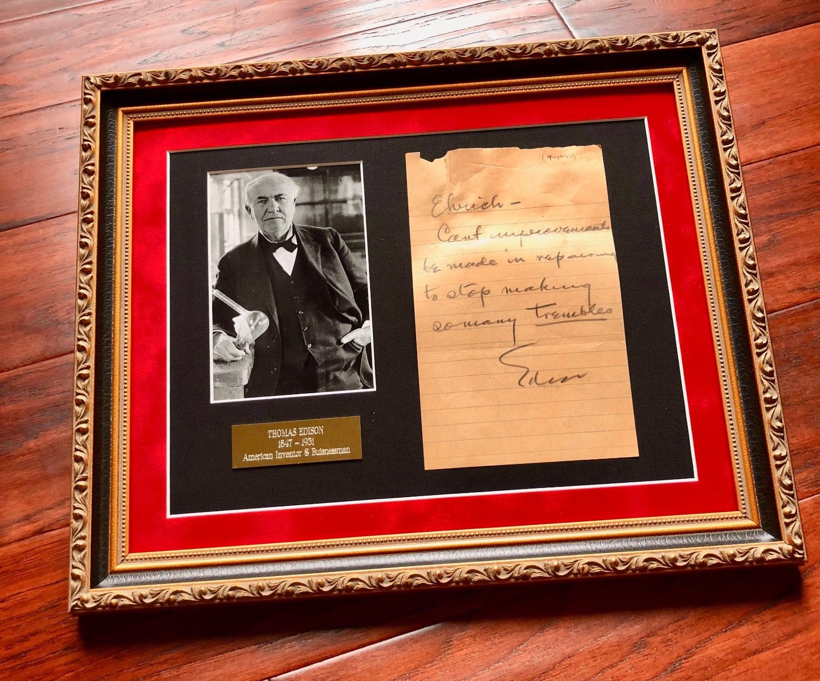 THOMAS EDISON * Authentic Handwritten AUTOGRAPH Note SIGNED * Menlo Park