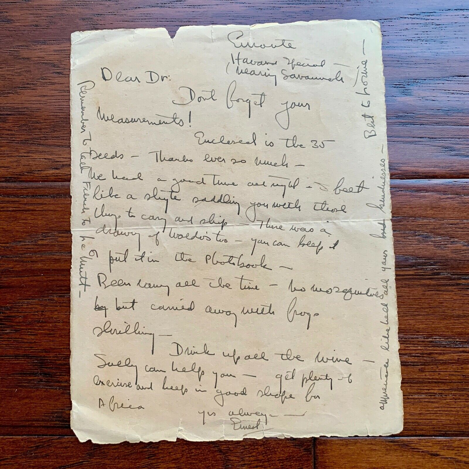ERNEST HEMINGWAY * BAS * Handwritten Autograph LETTER * "Green Hills of Africa"