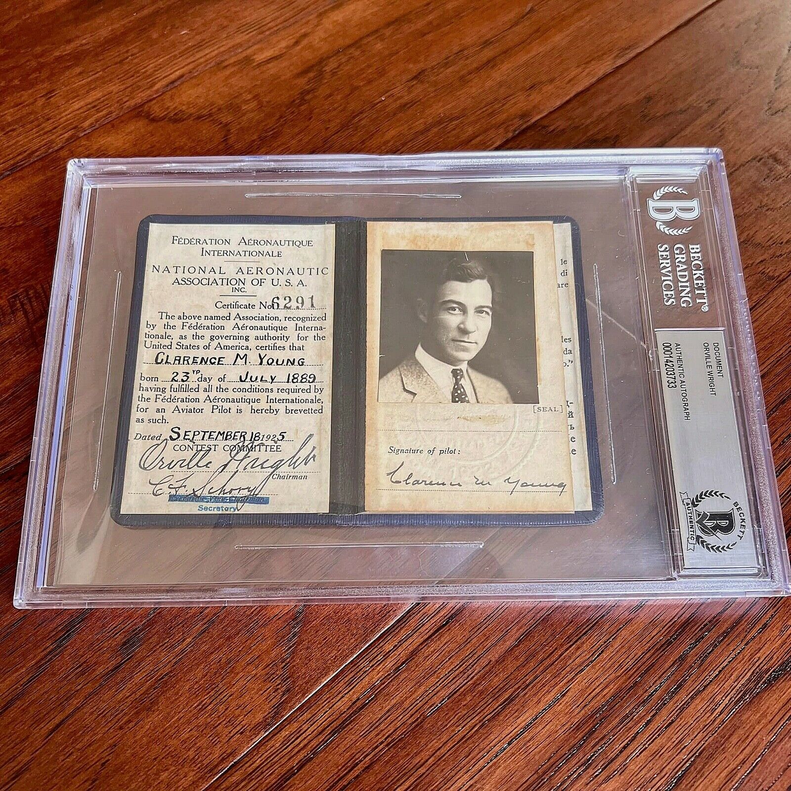 ORVILLE WRIGHT * BAS * Authentic AUTOGRAPH Pilot License SIGNED * Beckett