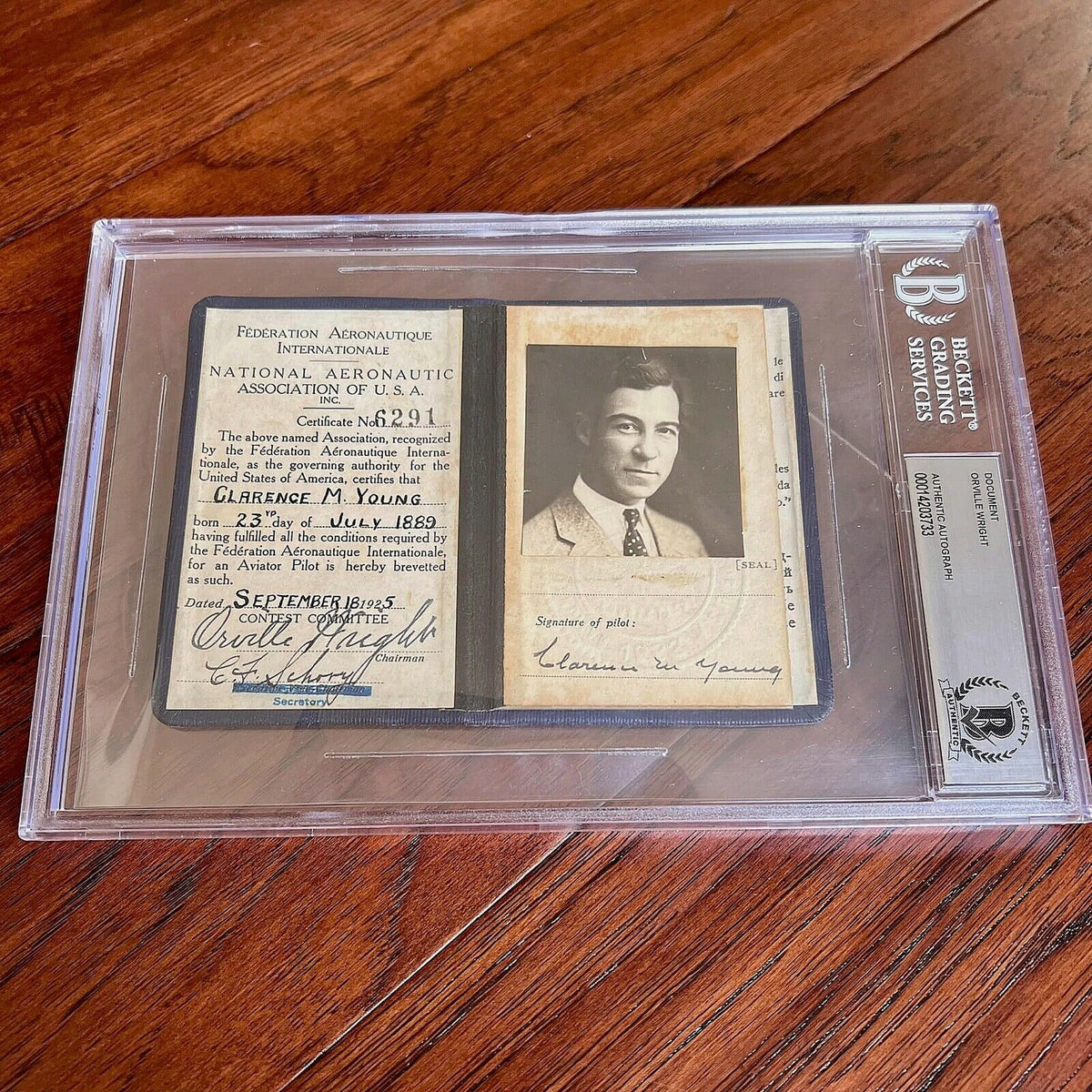 ORVILLE WRIGHT * BAS * Authentic AUTOGRAPH Pilot License SIGNED * Beckett