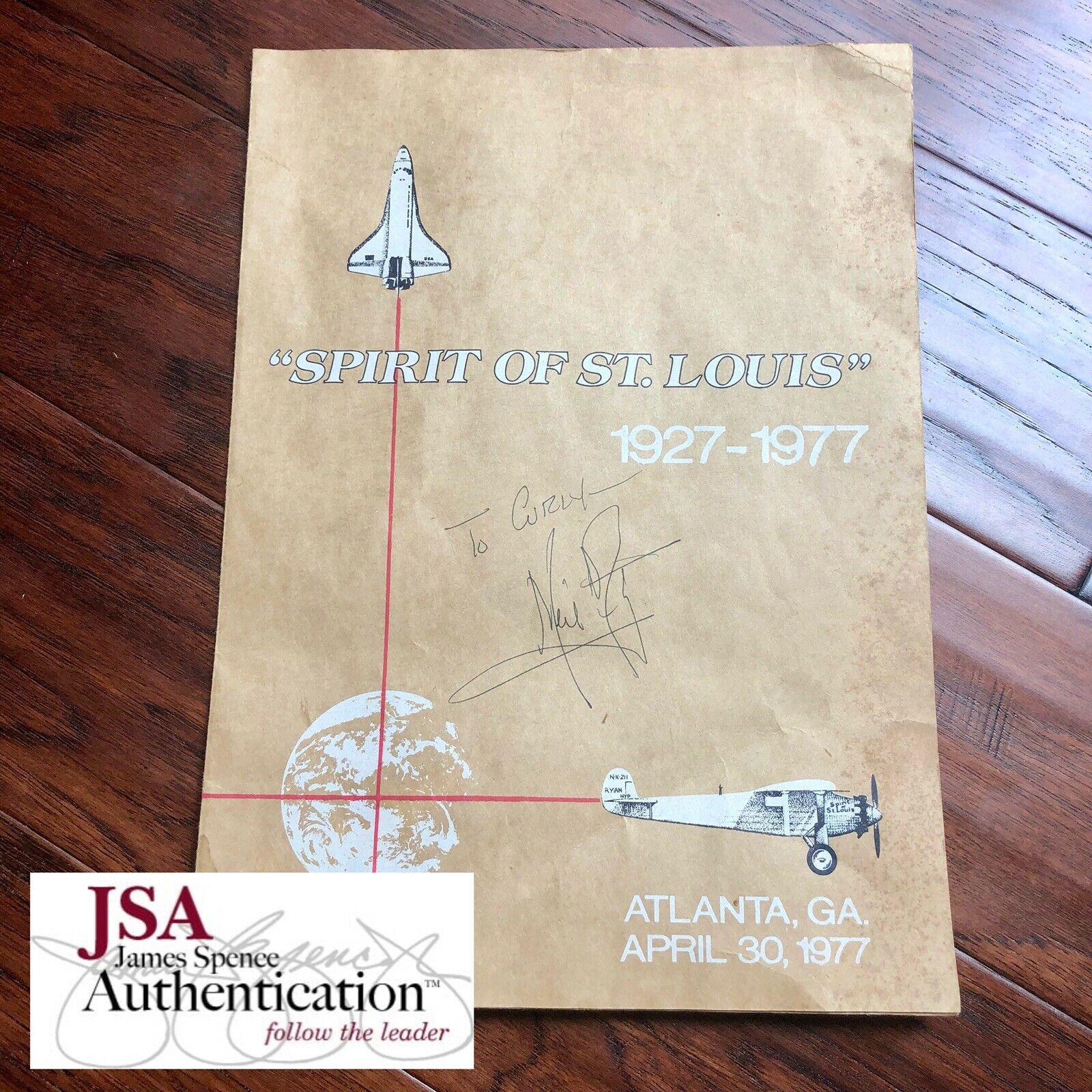 NEIL ARMSTRONG * JSA LOA * Signed Spirit Of St Louis Autograph Program Apollo 11