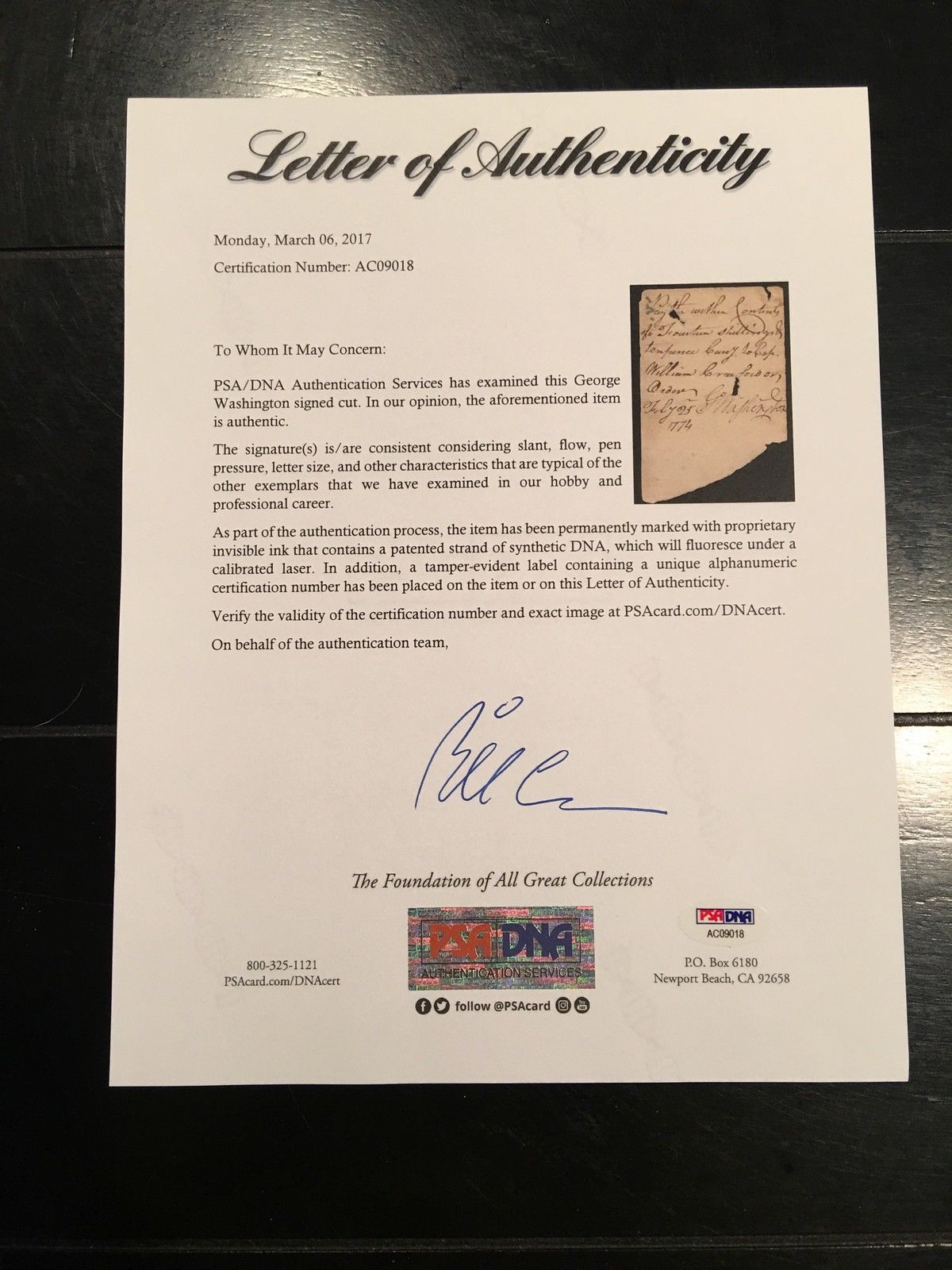 GEORGE WASHINGTON * PSA/DNA * 1774 Scarce Autograph Signed * President * General