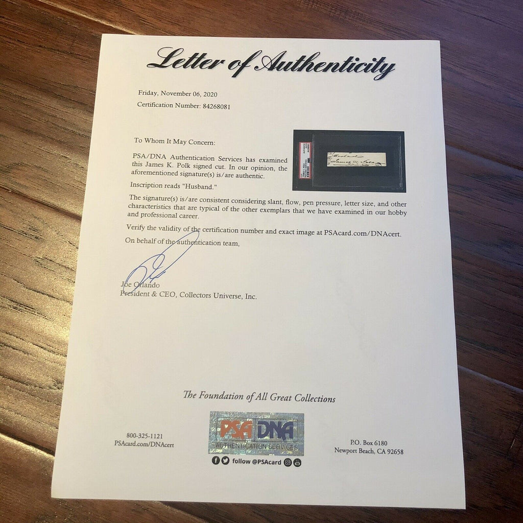 JAMES K POLK * PSA/DNA Slab * Hand Signed Autograph From Document Encapsulated *