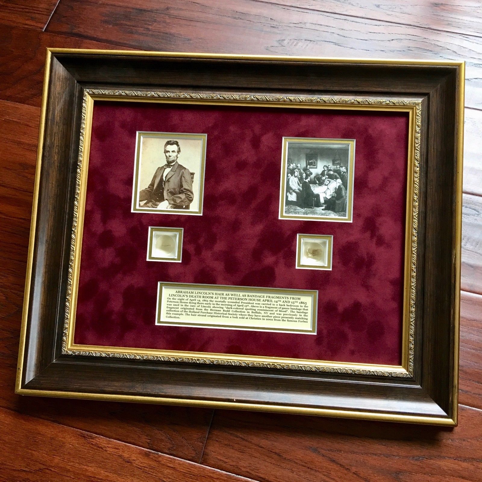 ABRAHAM LINCOLN * Genuine DEATHBED BANDAGE Relic + HAIR + PSA Cut Words * COAs