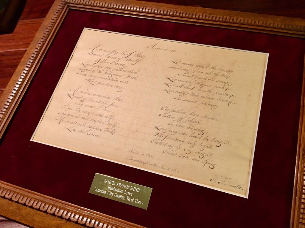 SAMUEL FRANCIS SMITH "America" / My Country 'Tis of Thee AUTOGRAPH Lyrics Signed