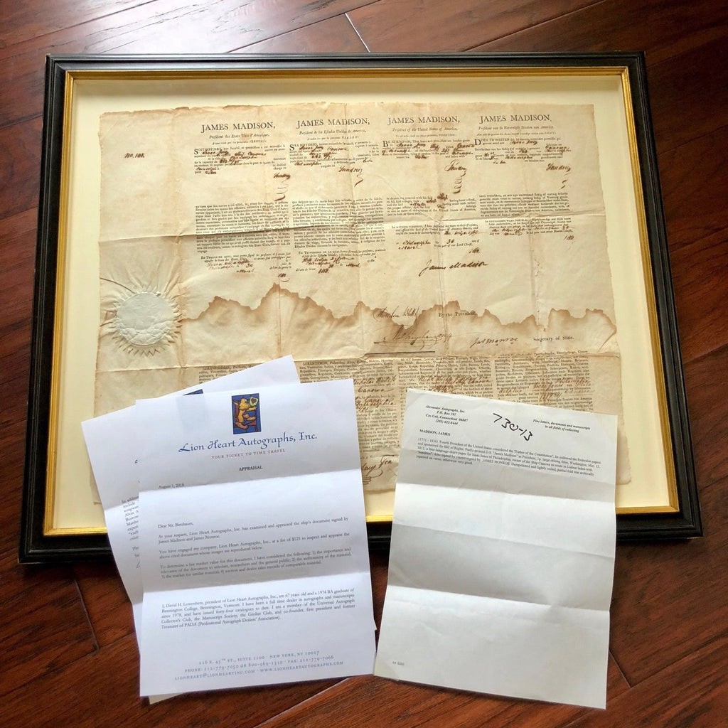 JAMES MADISON * JAMES MONROE Dual AUTOGRAPH Ship's Papers SIGNED * 1812