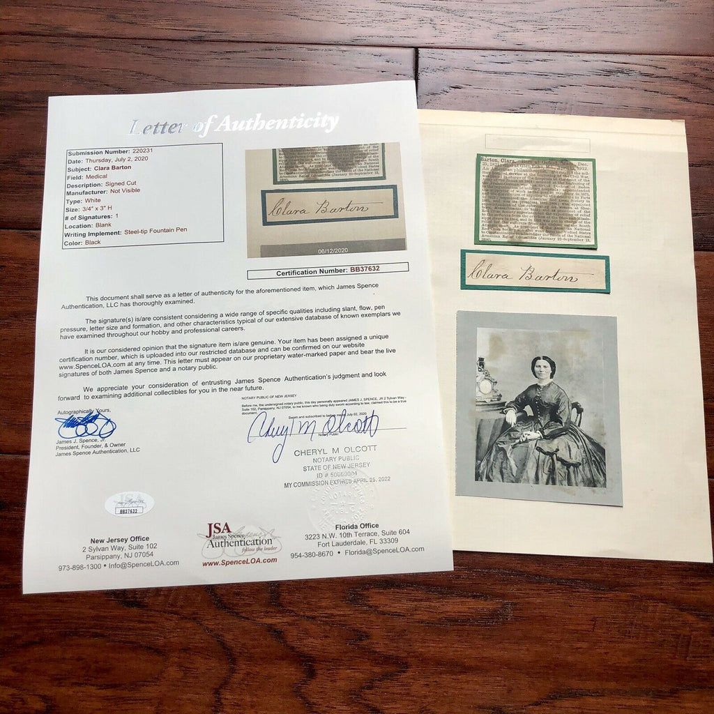 CLARA BARTON * JSA LOA * Red Cross Founder Mounted Autograph Cut Signed